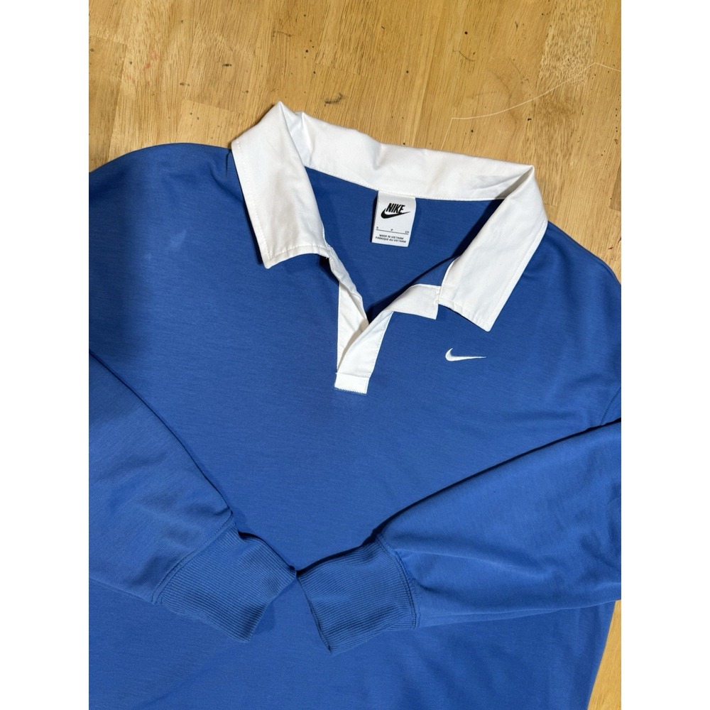 Nike Sportswear Essential Womens Oversized Long Sleeve Polo Small Star Blue